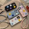 Chic Floral Leather Case for iPhone 13 14 15 16 Pro Max Stylish Grip Strap Chain Holder Luxury Mobile Phone Cover