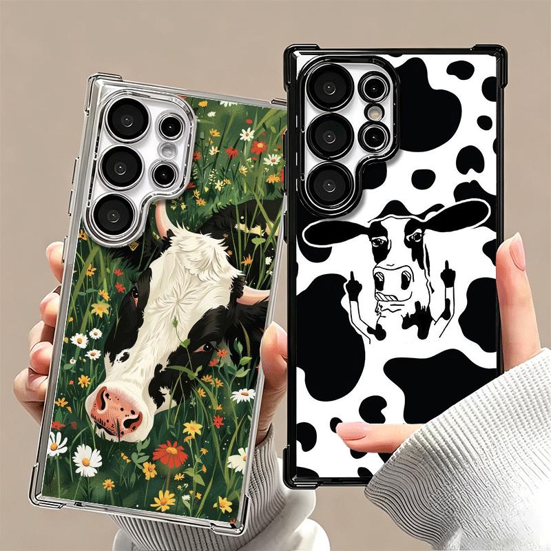 White Black Dairy Cattle Symbol Plating Phone Case For Samsung Galaxy S24 S25 FE S26 Edge S23 Ultra S22 S21 Plus S20 Anti-Fall A