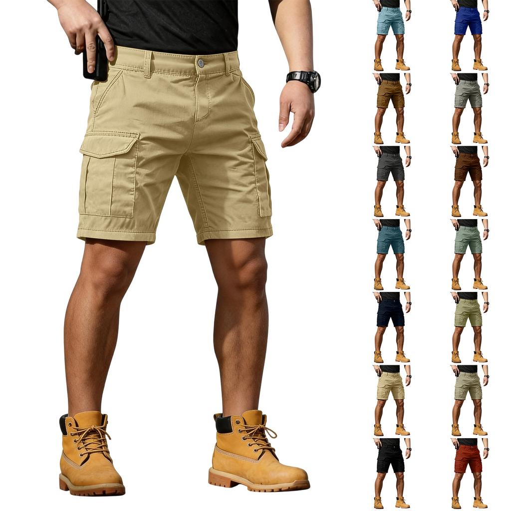 Pantalones Cortos Cargo para Hombre con 6 Bolsillos, Cierre de Botón, Cintura Elástica, Color