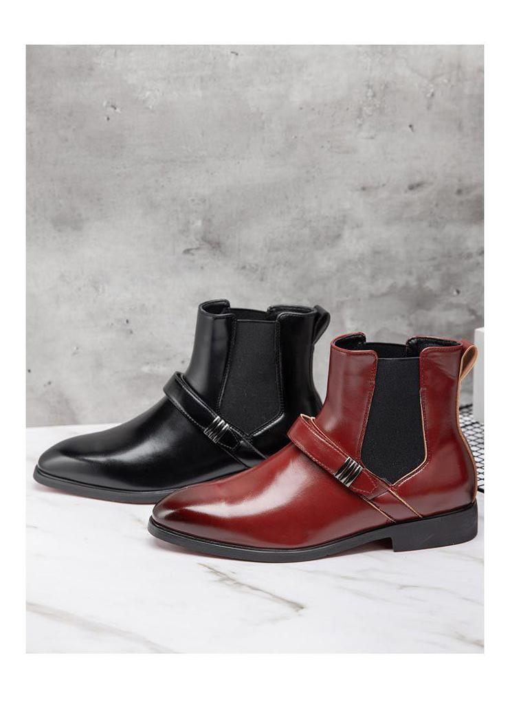 Men's British Style Plus Size Chelsea Boots - High-Top, Slip-On, Pointed Toe, Fashion Leather Motorcycle Martin Boots