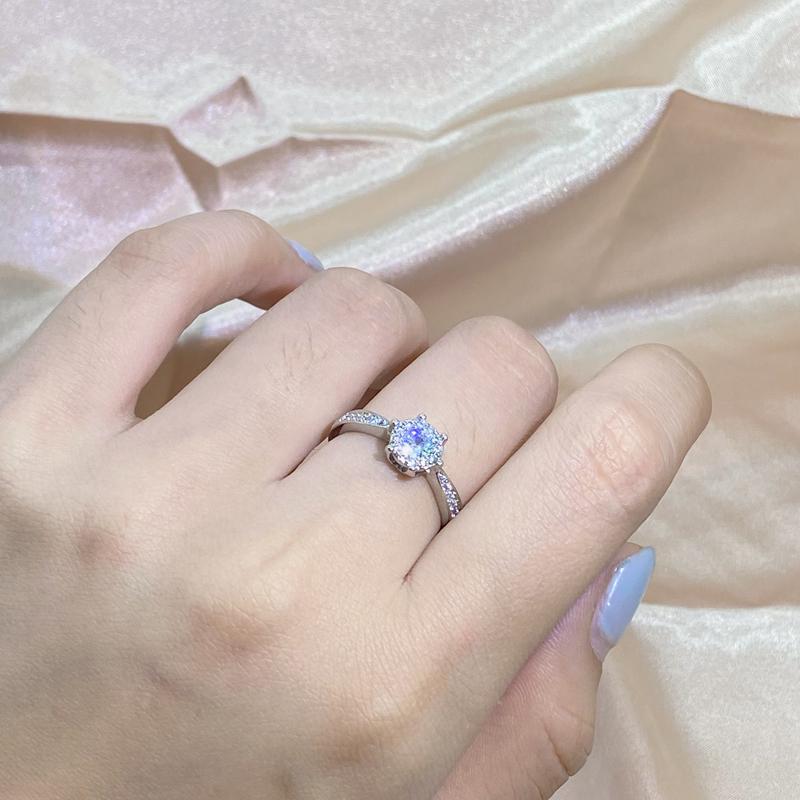 New Fashion Jewelry Zircon Round Wedding Rings For Women Girl 925 Stamp Six-claw Full Of Diamond Jewelry Wholesale