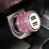 Dual USB Car Charger Bling Bling Handmade Rhinestones Crystal Decorations for Fast Charging Car Decors for IPhoneSamsung Amagi