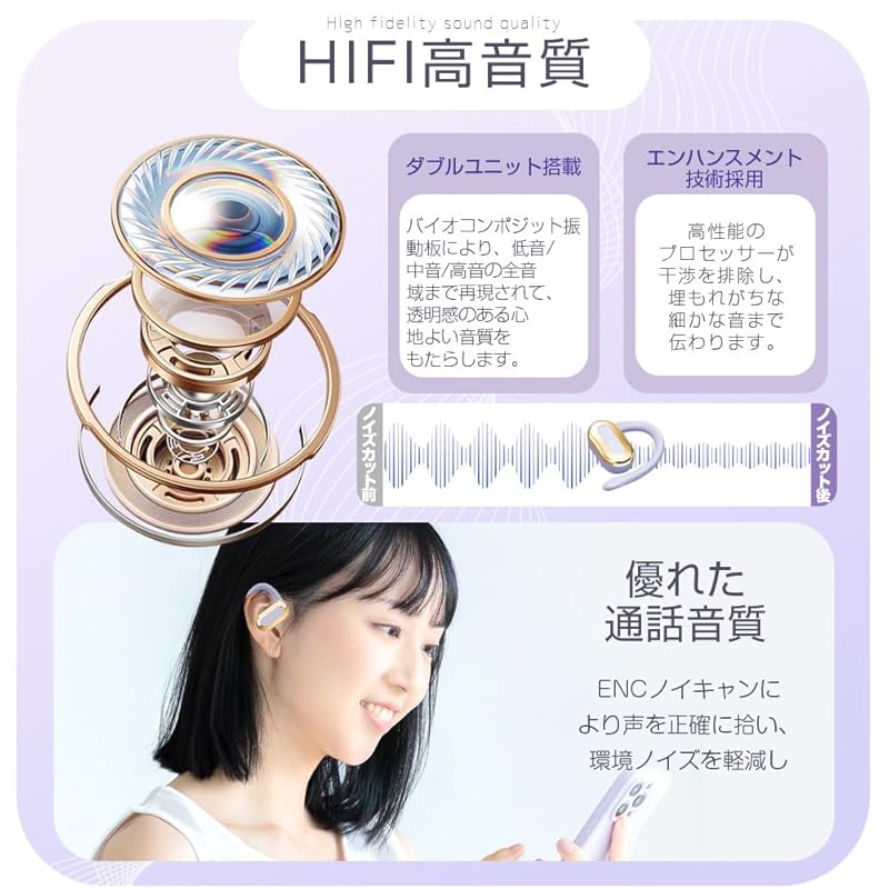 [New in 2025] SLuB earphones completely wireless earphones Bluetooth5.3 headset air conduction earphones ear hook Hi-Fi sound quality Easy to operate