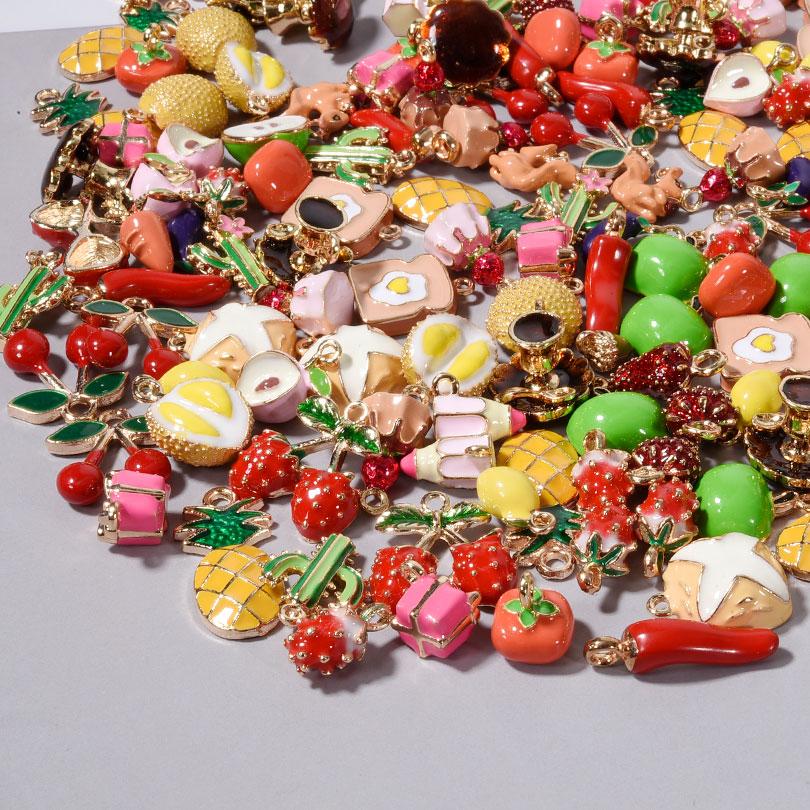 5/24pcs Cake Coffee Food Pendant Enamel Chilli/Strawberry/Cherry Charms For Jewelry Making Bulk DIY Bracelets Necklace Pendants