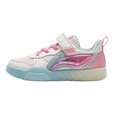 Li Ning Kids Sports Lifestyle Series Soft Comfortable Non-Slip Shock Absorbing Low-Top Casual Shoes Kids Sneaker White Pink Blue YKNV012-14