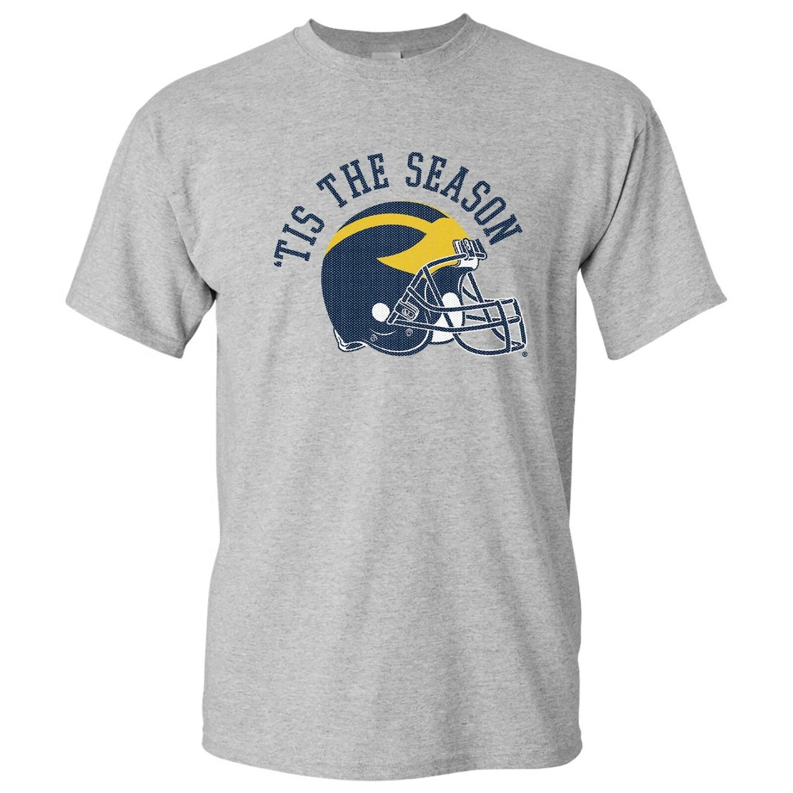 Michigan Wolverines Tis The Season Football Helmet T Shirt - Sport Grey S
