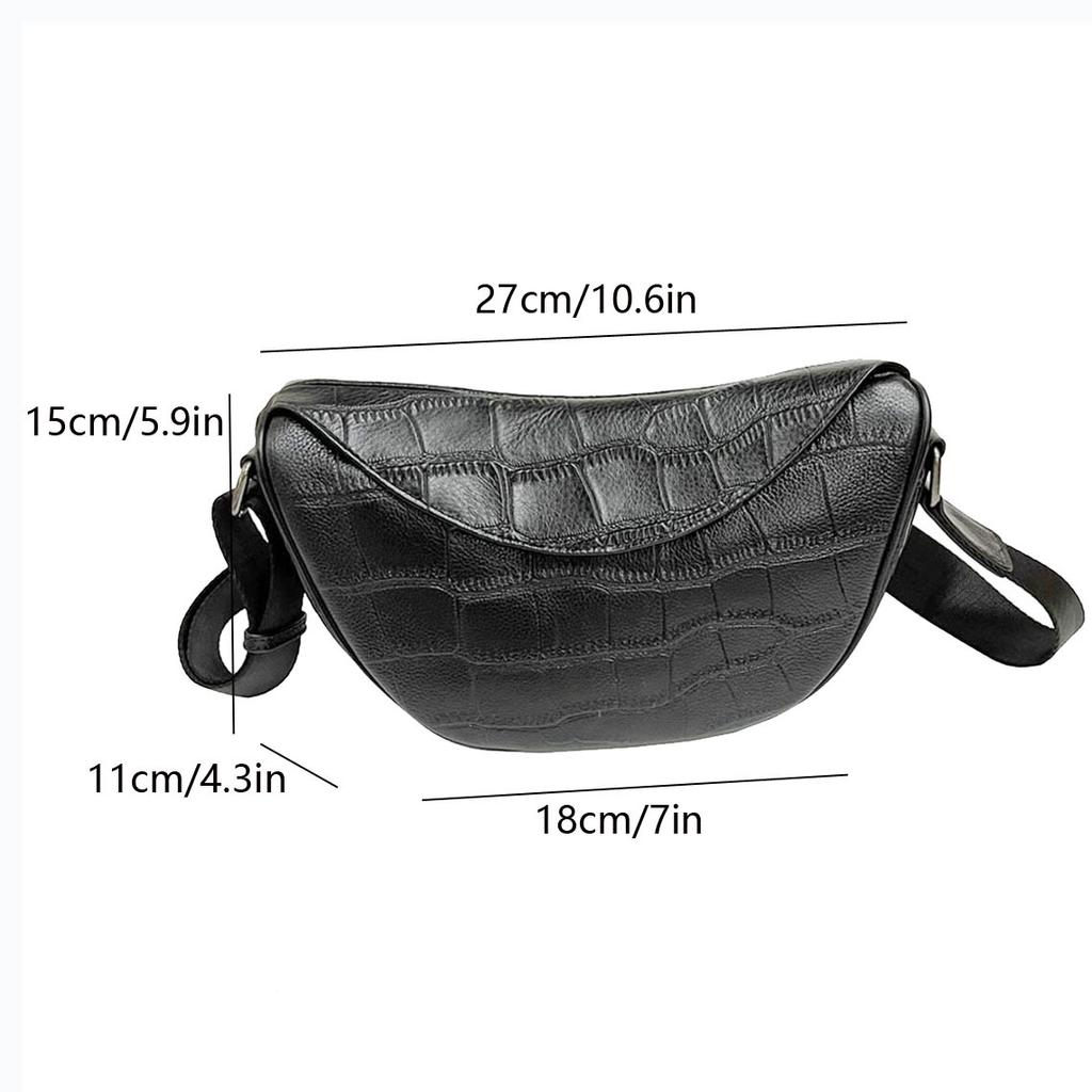 Trendy Saddle Bag Commuter Leather Women'S Bag Black Cowhide Alligator Pattern Leather Shoulder Messenger Women'S Bag