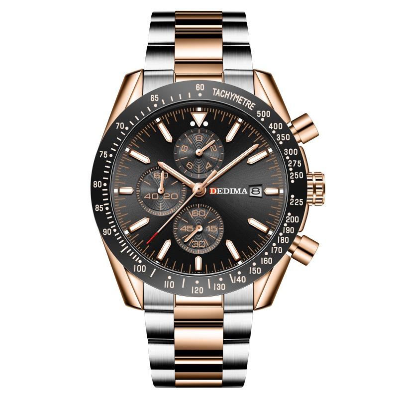 Relógio de Pulso Esportivo Multifuncional Luminous à Prova d'Água de Aço com Fivela Borboleta, Relógio de Pulso Masculino de Moda da Marca Top com Três Mostradores e Seis Ponteiros