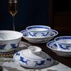 Jingdezhen Peacock Blue & White Linglong Ceramic Dinnerware Set
