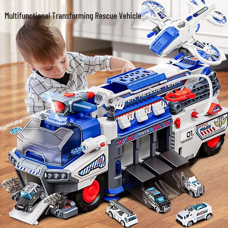Sam's Style Multifunctional Fire Rescue Truck Toy - Large Police Car with Water Spray and Track for Boys