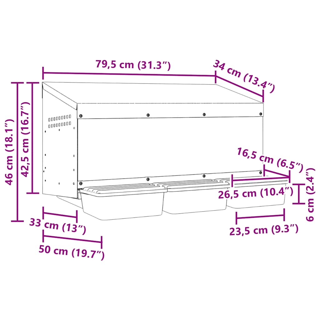 Hühnerlegebox 3 Fächer Wandmontage Verzinkter Stahl