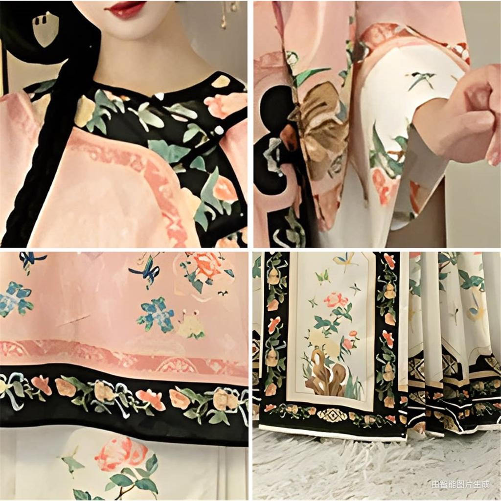 Chinese Qing And Han Women's Restored Ethnic Clothing Printed Horse Face Skirt Set