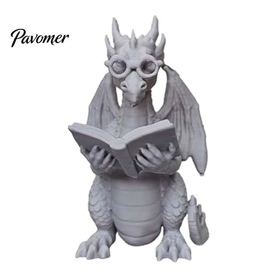 Dragon Ornaments 3D Printed Reading Figurine, Cute Statue with Glasses Fantasy Book Decor Book, Desktop Bookshelf Decor, Lover Gift Whimsical Desk