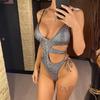 Sexy Asymmetric Plaid Cut Out One Piece Swimsuit Women Swimwear Female Monokini High Leg Cut Bather Bathing Suit Swim Lady