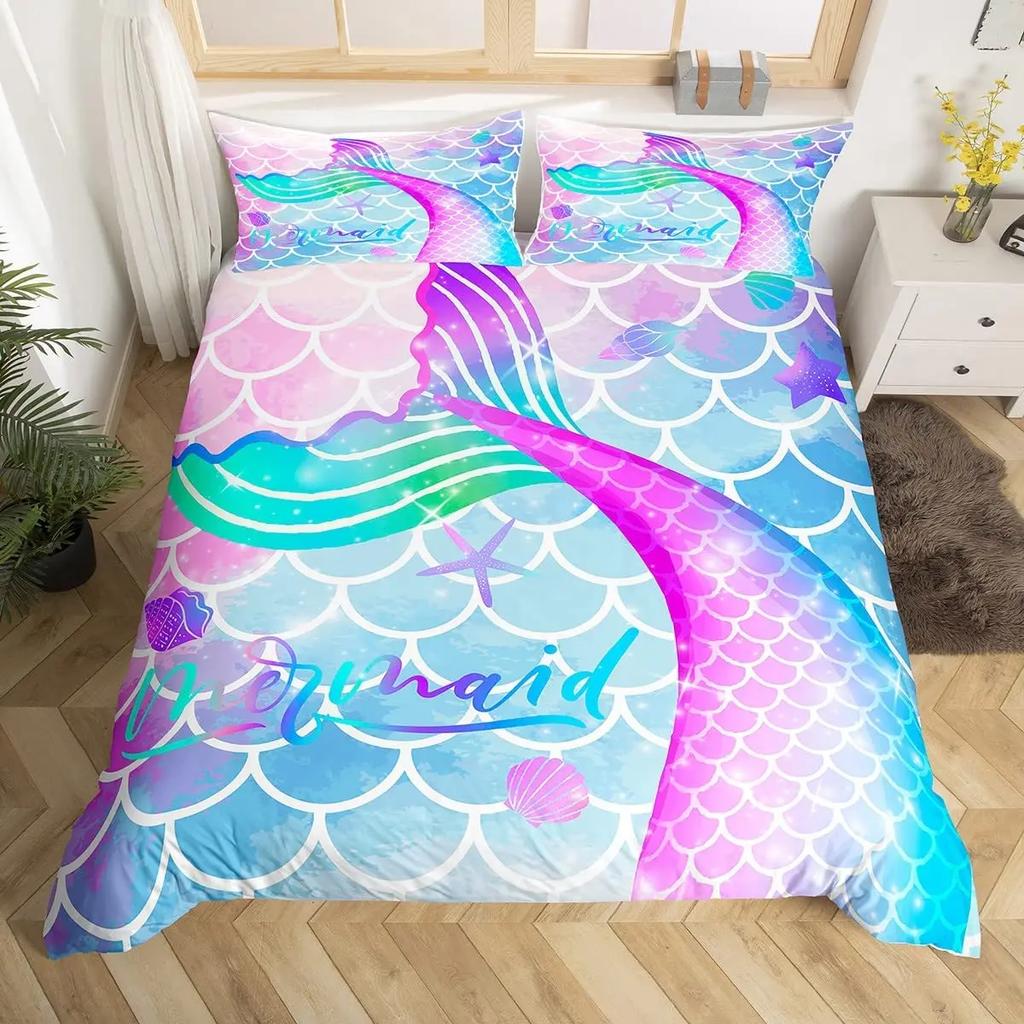 Comforter Fish Scales King Queen Full Twin Size Polyester Comforter For Kids Girls Women Bedding Set With