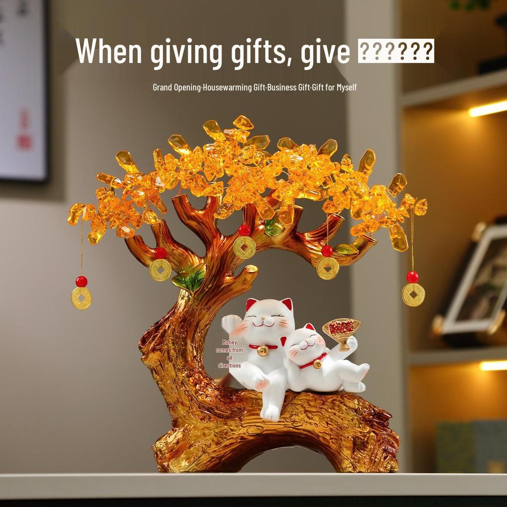 Money Tree: Wealth-Attracting Cat Figurine for Shop or Home, Perfect for Store Opening and Housewarming