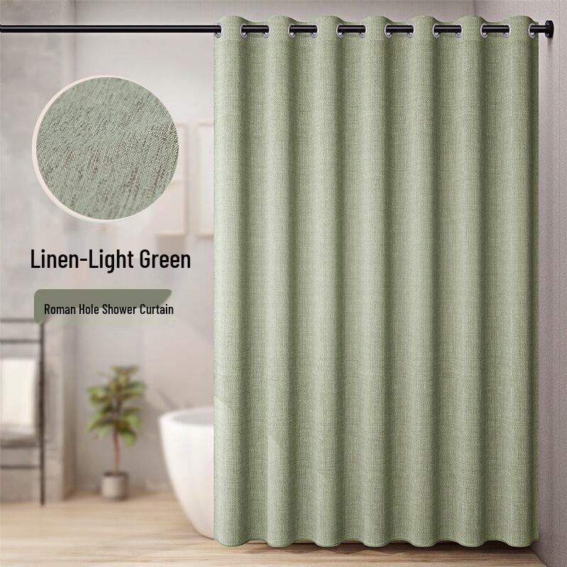 Roman Hole Linen Shower Curtain with Creative Digital Print and Magnetic Closure