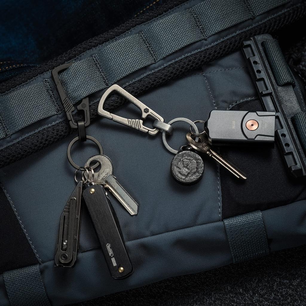 KeyUnity KM04 Titanium Carabiner Keychain Clip Quick Release EDC Key Holder Organizer with Key Sandblasted Ring, Small, (Silver)