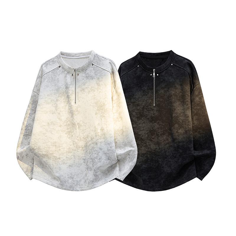 Autumn And Winter Men'S Tie-Dye Rivet Half-Zipper Sweater Men'S Casual Loose Sweater Men
