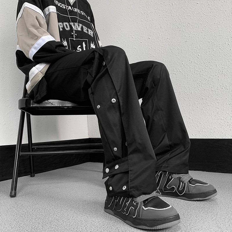 Geknöpfte Hose mit weitem Bein Herren Sommer-Vibe High Street Wischhose Lässige Hose Trendmarke Raufbold Gutaussehende Hose