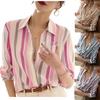 Cross-border European and American Women's Clothing Amazon 2025 Autumn Fashion Temperament Striped Shirt Retro Lapel Loose Shirt