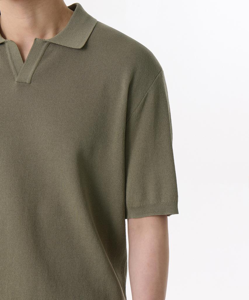 Musinsa Standard Cool Touch Slit Neck Knitted Polo Shirt [Sage]