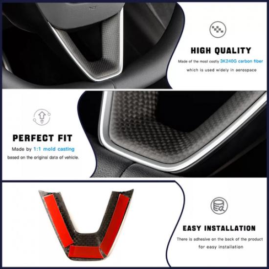Matte Carbon Fiber Steering Wheel Panel Trim Cover For Tesla New Model 3 (2024)
