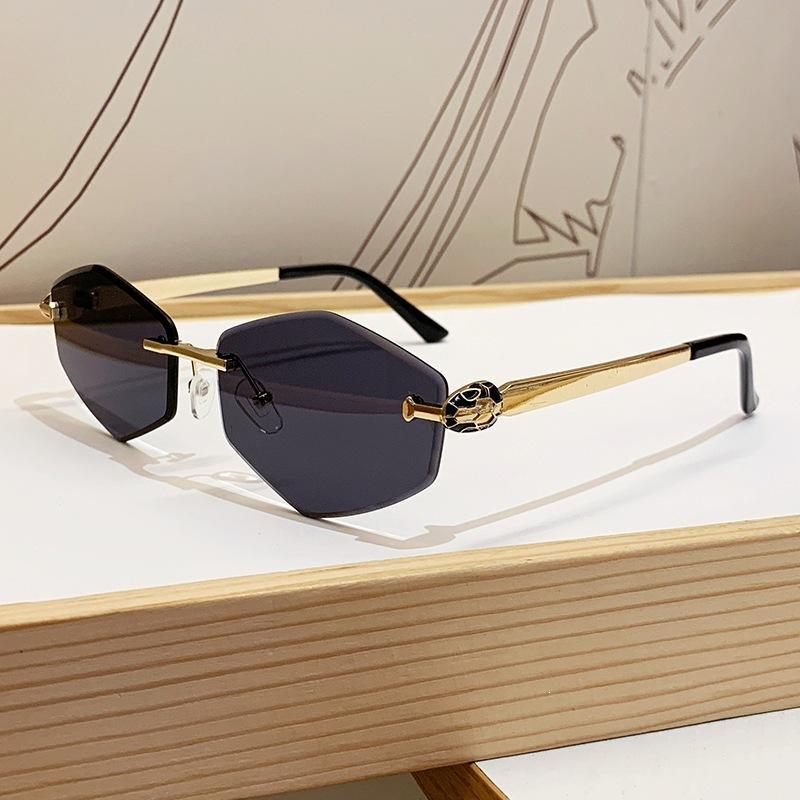 European and American fashion niche trendy brand retro rhombus frameless sunglasses light luxury literary and artistic style sunglasses