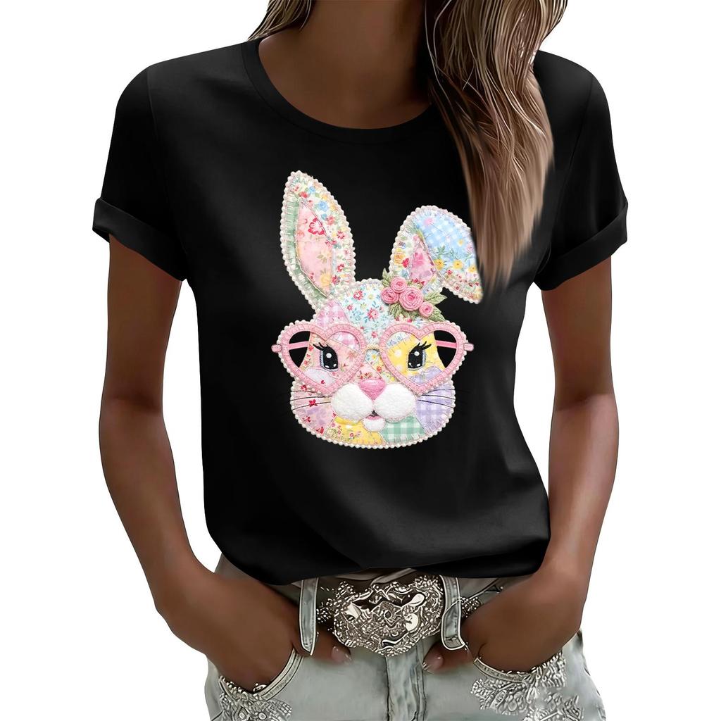 Women's Casual Printed T-Shirt Round Neck Pullover Short Sleeve Top