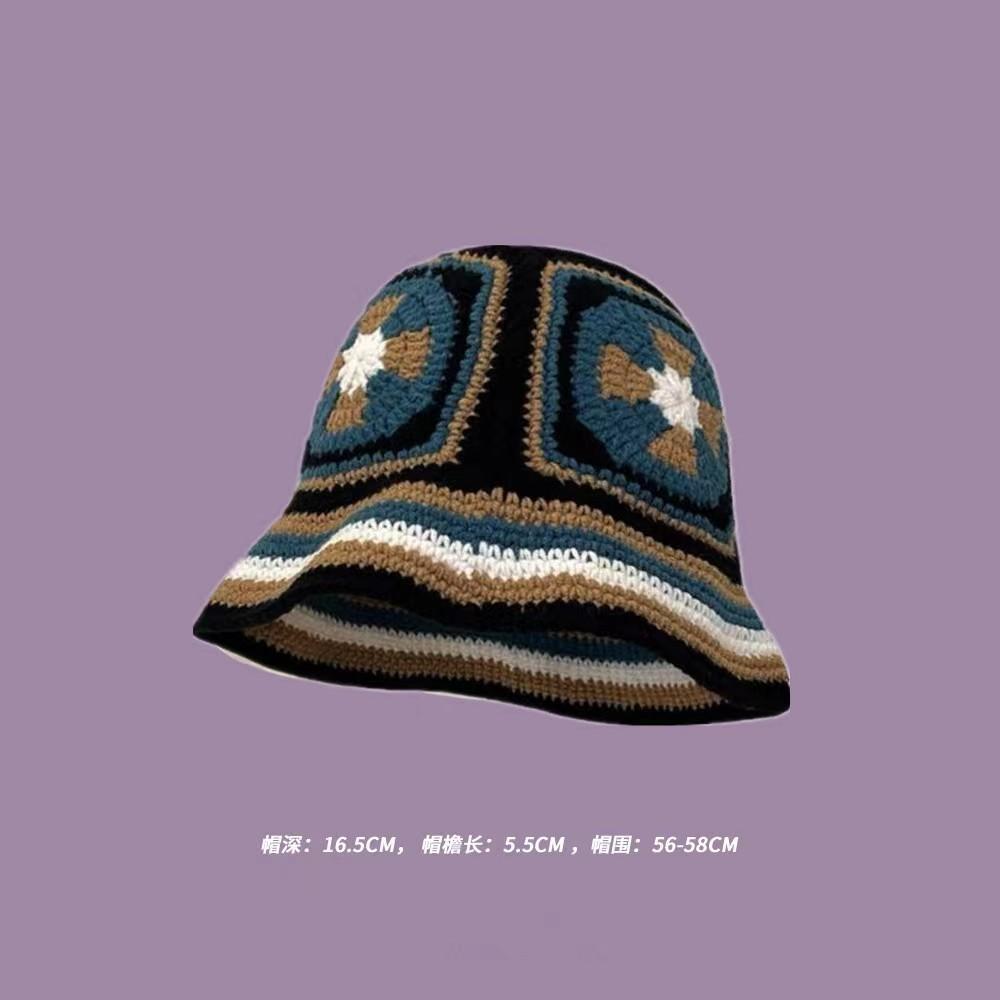 2023 Autumn New Crochet Korean Handmade Bucket Hat Women Weaving Knitted Hat Y2k Fashion Flowers Autumn Winter Beanies Basin Cap