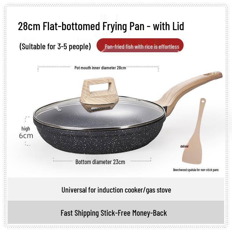 British Maifan Stone Non-Stick Wok: Flat Bottom Pan for Steak, Stir-Fry, and Cooking On Induction and Gas Stoves