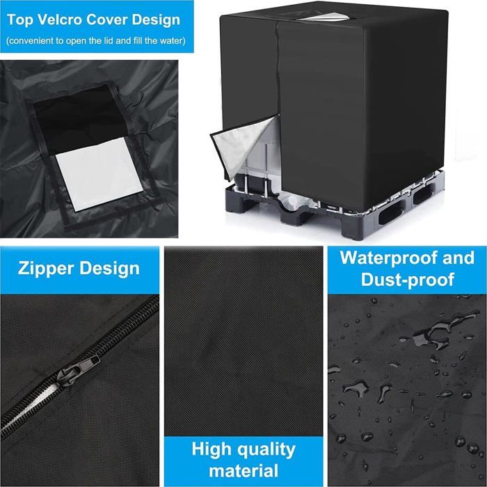 Bâche pour cuve IBC 1000 L 210D - couvre-réservoir anti-UV anti-poussière noir 120x110x116 cm