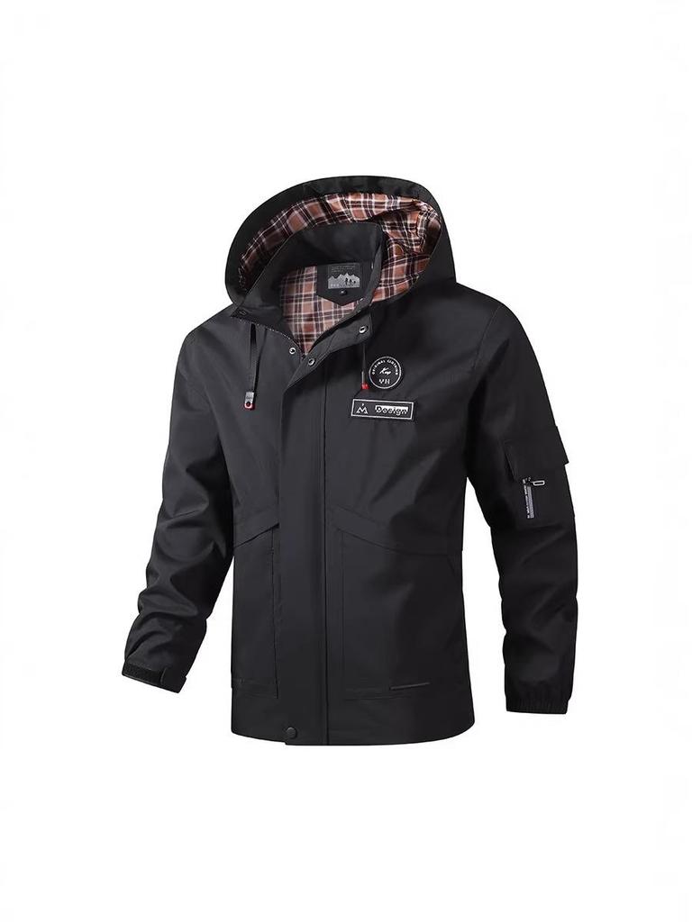 European Men's Casual Hooded Windbreaker Jacket with Detachable Hood, Plus Size.