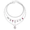 Imitation Pearl Bow Love Necklace European and American Fashion Sweet and Cool Spice Girl Style Cross Pendant Accessories