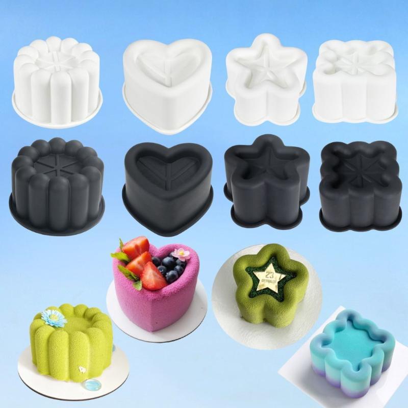 Silicone Mousse Cake Mold Flower Heart Star Shape Kitchen Baking Pudding Cup Chocolate Making Wedding Party Cake Dessert Mold