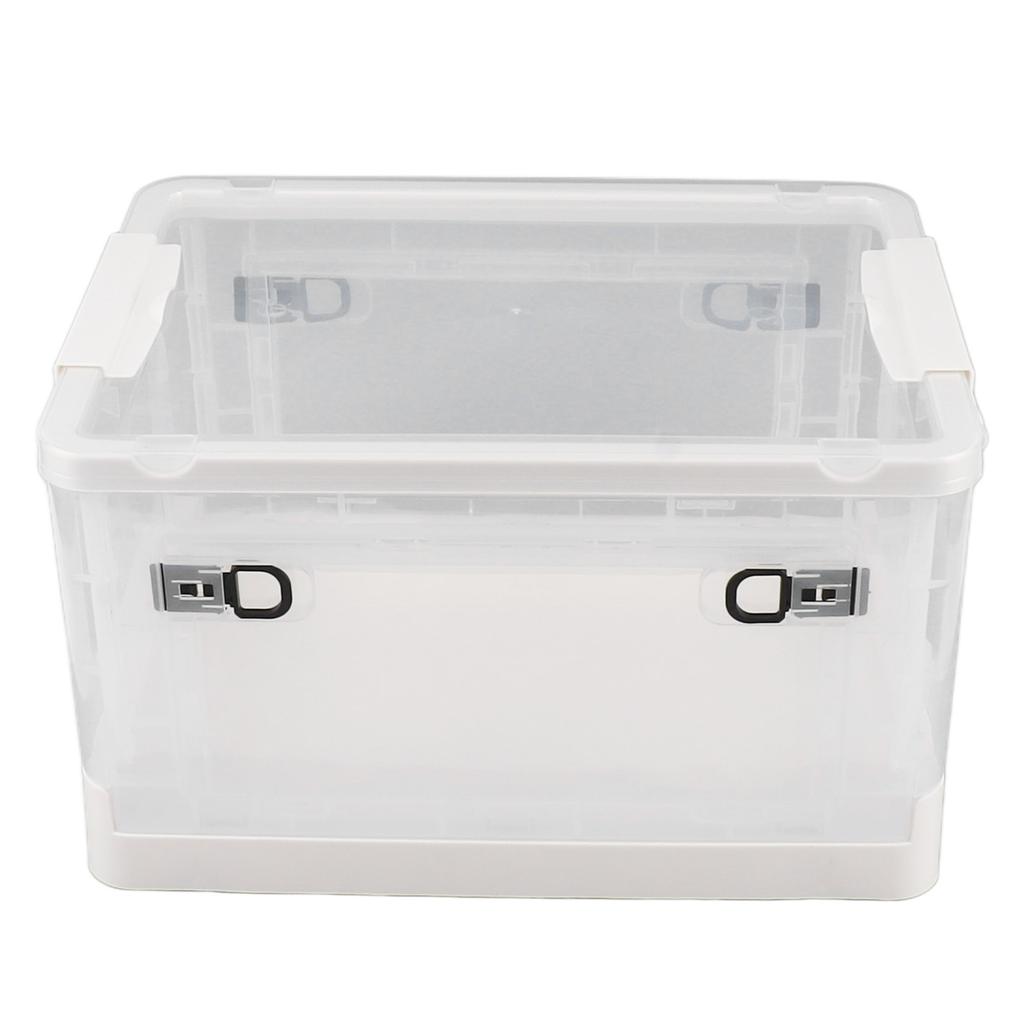 Clear Storage Box Foldable Stackable 3 Sides Opening Transparent Organizer Bin with Wheels for Books Clothes M (55L)