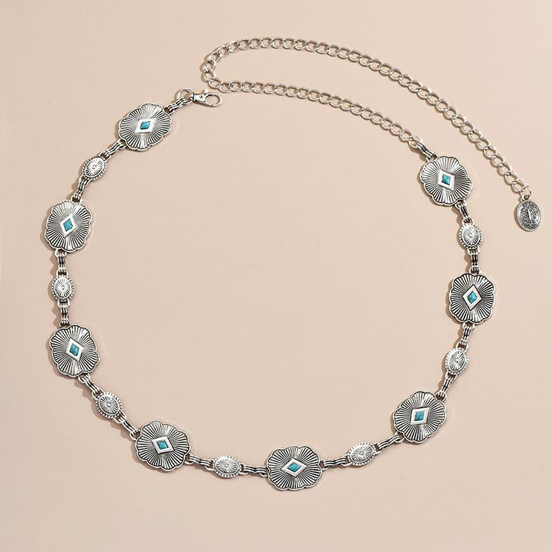 High-end Light Luxury Style Retro Niche European and American National Style Waist Chain Rolling Pattern Metal Alloy Belt