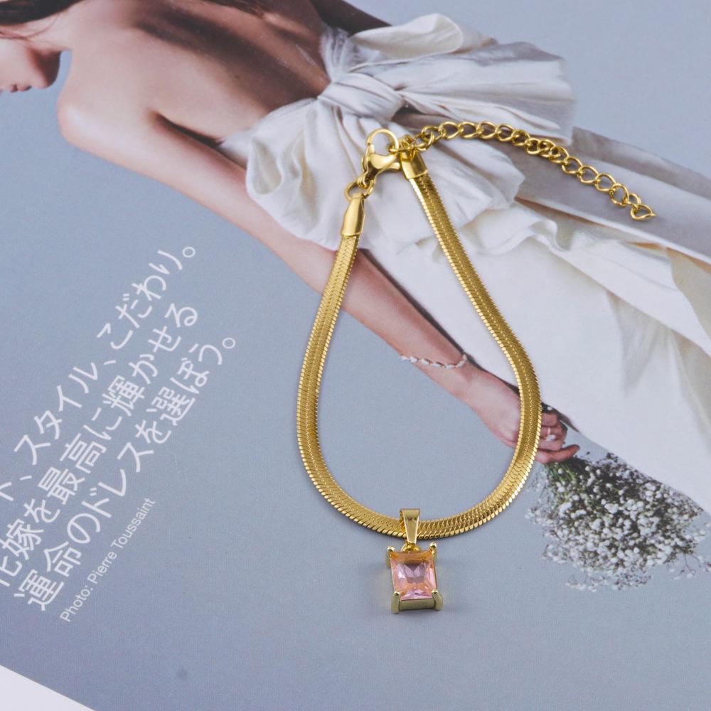 Crystal Zirconia Square Diamond Necklace, Bracelet & Earrings Set in Women's Titanium Steel Clavicle Chain Jewelry