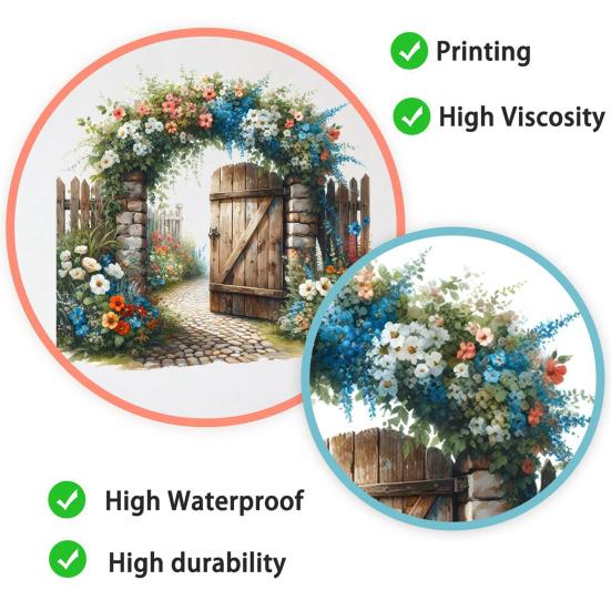 Flowers Fairy Door Wall Sticker Removable Garden Gate Path Decals Peel And Stick Art Mural for Baby Nursery Bedroom Living Room Decor