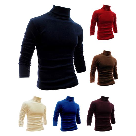 Men Shirt Solid Color Long Sleeves Slim Fit Breathable Basic Soft Half-high Collar Elastic Anti-shrink Autumn Tops Daily Clothes