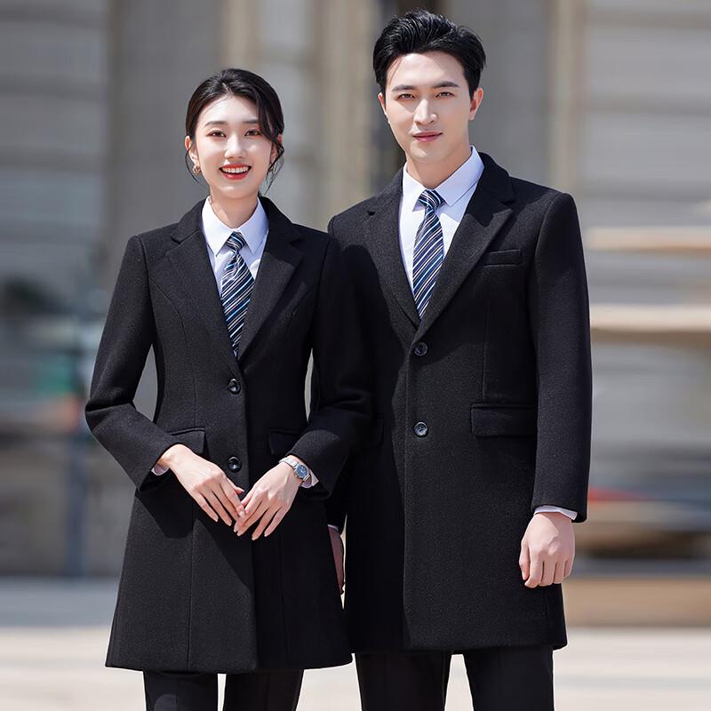 Teluoman Unisex Black Winter Wool-Feel Coat
