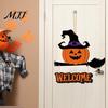 Bat Holiday Ornament Halloween Wooden Welcome Door Sign, Pumpkin Ghost Hanging Decor Wall Plaque for Yard, Home Party Entrance Rustic Wood Art