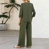 Women’s Casual Two Piece Outfit Seven Sleeve Button Top and Wide Leg Pants Set for Everyday Comfort and Relaxed Style