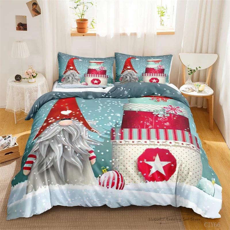 3Pc Duvet Cover Cute Cartoon Dwarf Christmas Series Bedding Set For Kids And Adults Single Double Queen 220X240 Room Decor Gift
