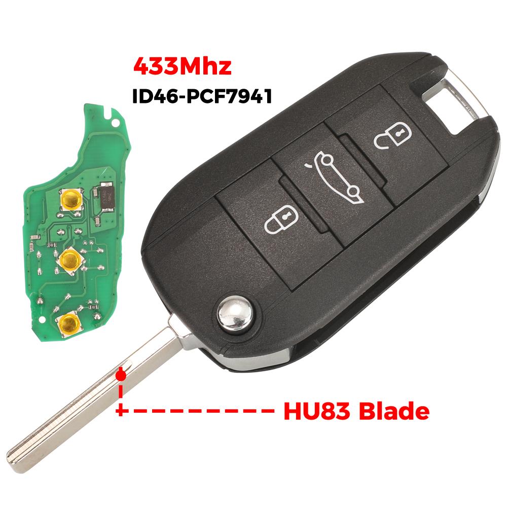 

Автомобильный ключ дистанционного управления jingyuqin для Peugeot 208 2008 301 308 508 5008 Citroen C-Elysee C4-Cactus 433,92 МГц ID46 PCF7941 чип for Peugeot