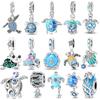 New 925 Silver Blue Ocean Beach Turtle Charms Pendants For Women Fit Bracelet DIY Vacation Party Jewelry Gifts