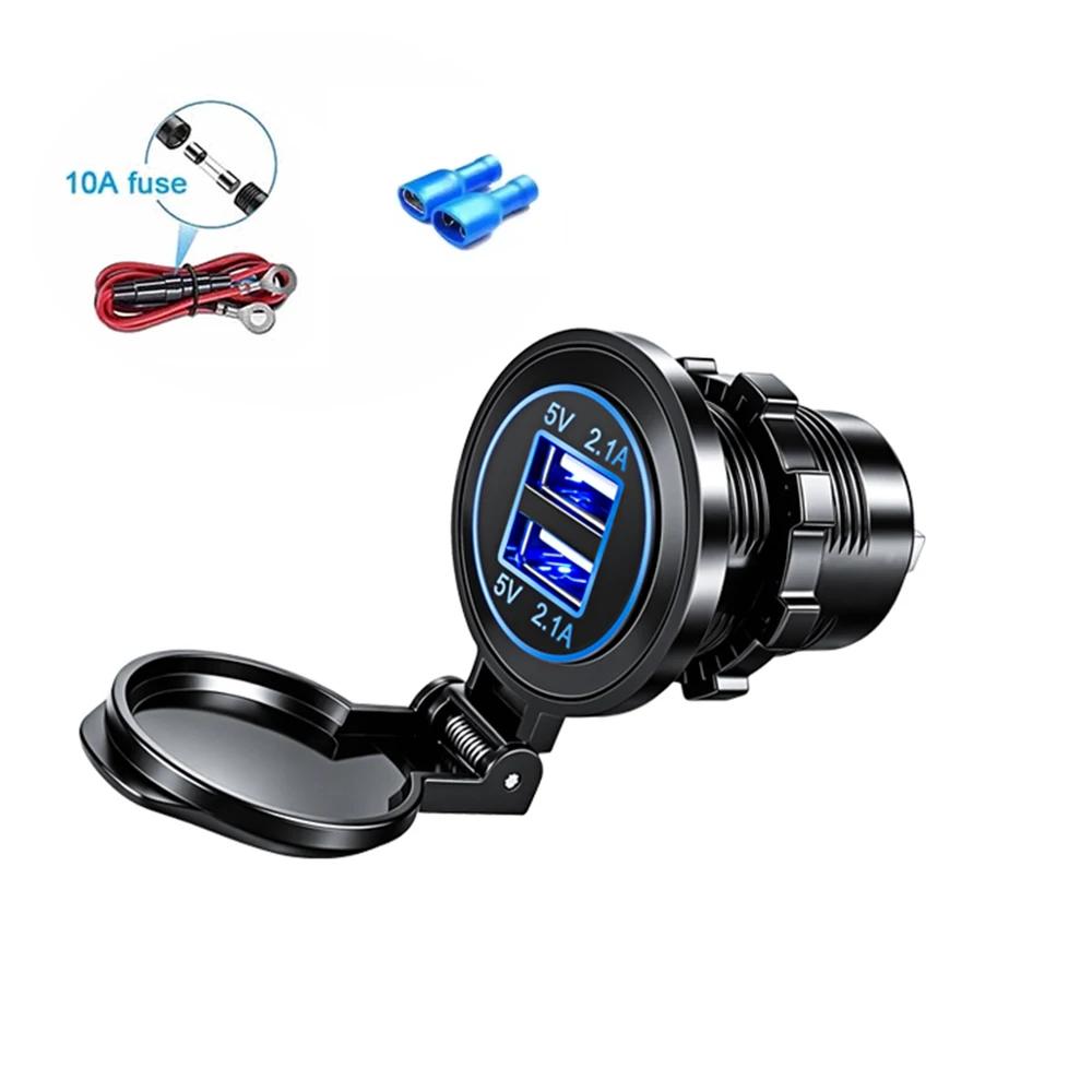 Dual USB Charger Socket Adapter Waterproof Power Outlet 4.2A LED Light for 12V/24V Car Boat Marine RV Motorcycle Truck