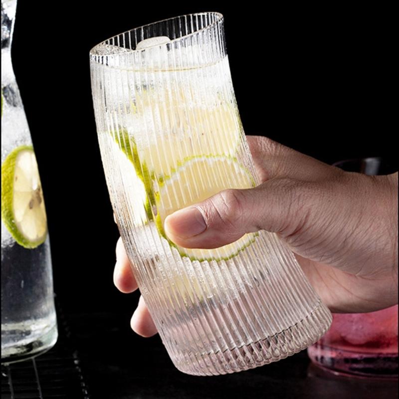 Tazza in Vetro Curva a Forma di Luna Trasparente Costolata Tazza da Bere per Colazioni a Casa Feste Eventi e Riunioni Sociali