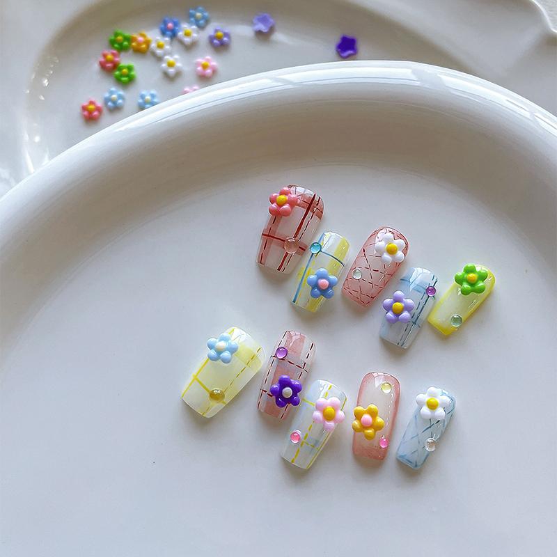 50Pcs Small Flower Nail Art Charms 3D Resin 5Petal Rhinestones Nail Decorations Kawaii Accessories Manicure Diy