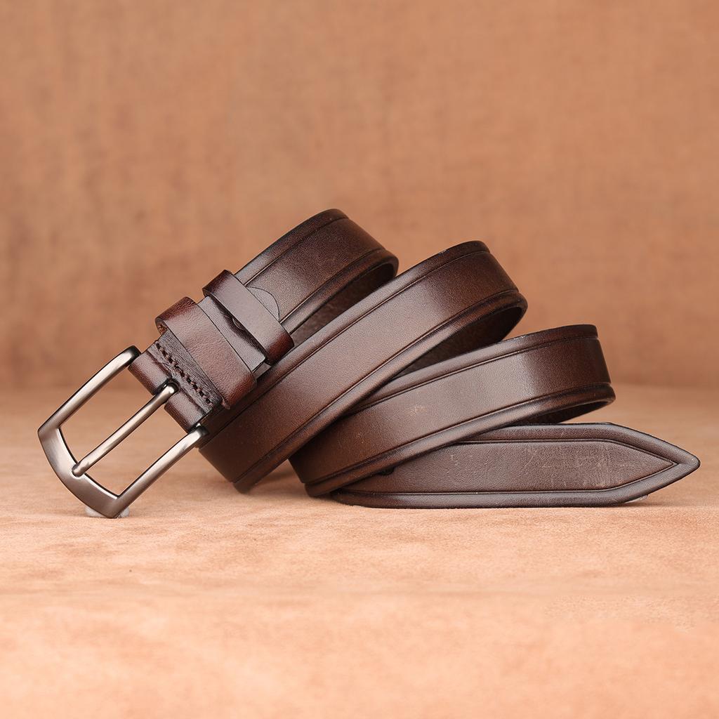 Retro-Gürtel Herren Erste Schicht Rindsleder Vollleder Vielseitig Baumrindenleder Nadelverschluss Gürtel Mittelalter und Junge Männer Neuer Gürtel